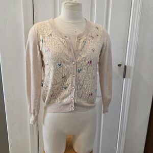 Charlotte Tarantola Lace Cardigan - Cream with Multicolor Accents